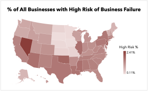US map showing percent of high risk businesses