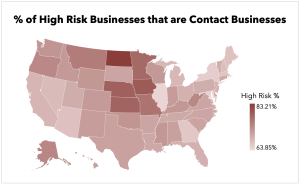 US map showing percent of high risk contact businesses